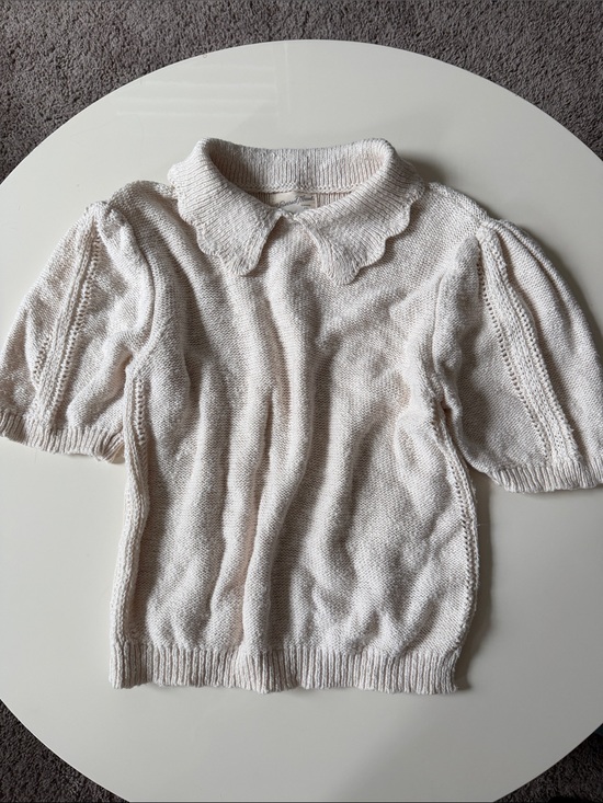 Universal Thread Sweaters - Universal Thread Cream Scallop Collar Short Sleeve Knit Sweater